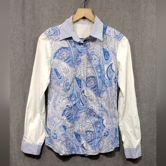 Etro Tops - Etro Paisley Button Shirt Womens 42 Made in Italy Blue White Artsy Retro 90s Y2K